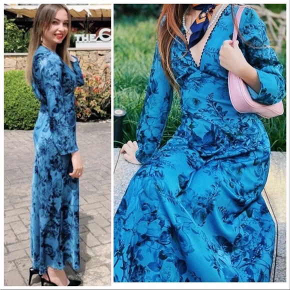 ✨✨ Zara Floral Print Dress Blue|Black - Picture 2 of 13